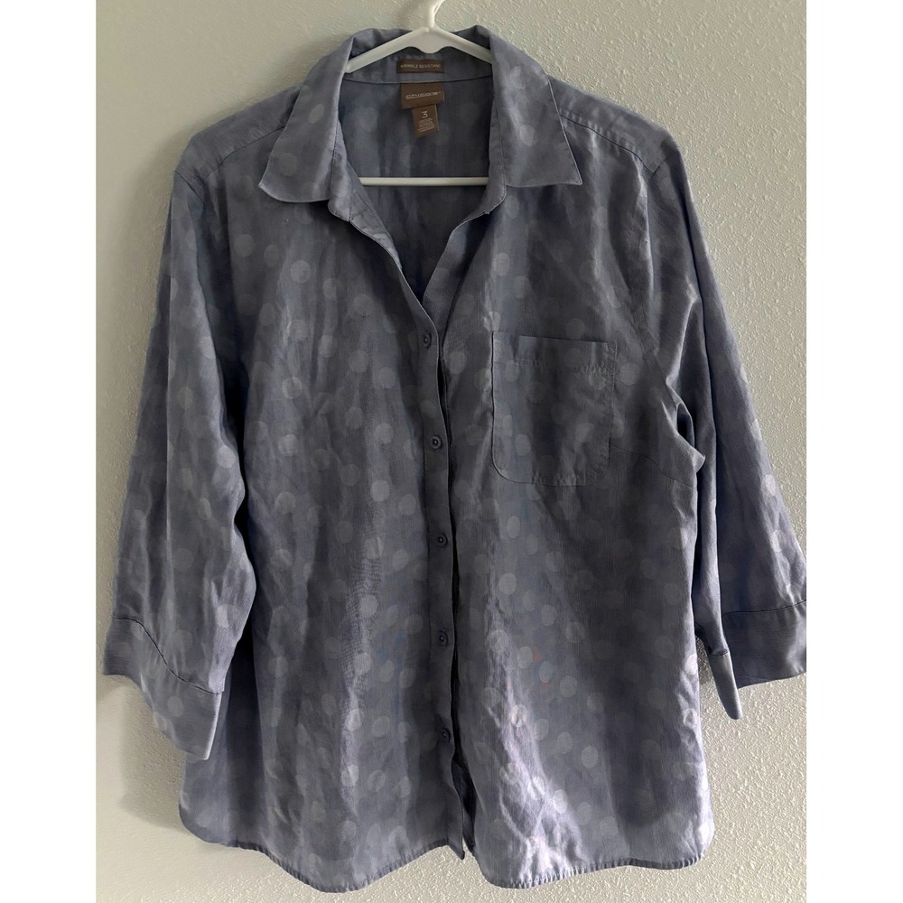 Chicos Top Womens Large Blue Polka Dot Wrinkle Resistant Travel‎ Career Classic